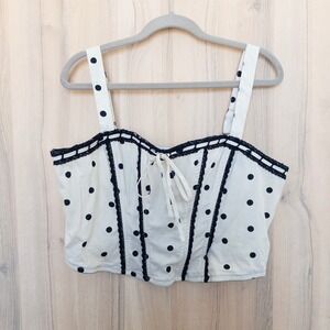 Womens Polka Dot Corset Crop Top Size XL Cream Black Lace Up Retro Y2K Femme